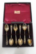 A set of six cased silver teaspoons, Birmingham marks,