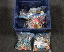 A box containing seven bags of assorted costume jewellery