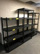 Three sets of plastic shelving