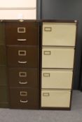 A mid twentieth century art metal four drawer filing cabinet together with one other filing cabinet