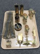 A tray of assorted brass ware to include trench art ammunition shells, bullet casings,