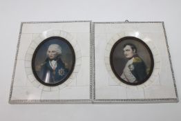 A pair of miniatures of Nelson and Napoleon in bone frames