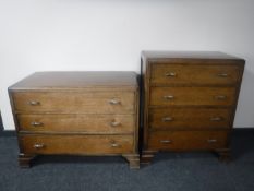 A 1930's oak four drawer chest together with a matching three drawer chest