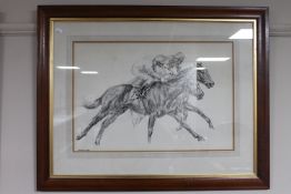 Norman Hoad, Jockeys on horseback, charcoal,
