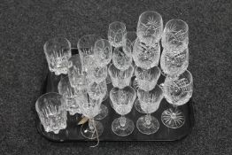 A tray of cut glass wine glasses,