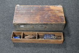 A mid 20th century joiners tool box containing joinery tools