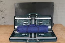 A boxed picnic table and tent