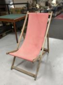 A folding deck chair