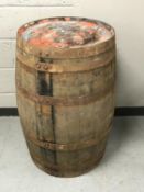 A coopered oak barrel