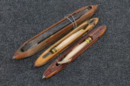 Three vintage loom shuttles