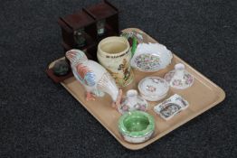 A tray containing Crown Devon Fieldings Ilkley Moor musical tankard,