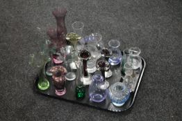 A tray of twenty assorted glass vases