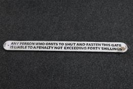 A large cast iron railway safety notice