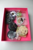 A box of fly fishing reel and line and fishing flies