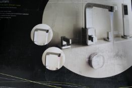 A boxed Aqua Fresca Illumini chrome bath shower mixer set