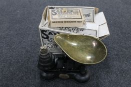 A set of Salter Staffordshire kitchen scales with weights