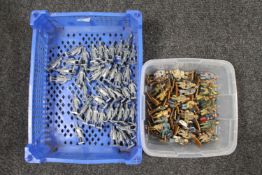 A crate of unpainted Britains figures,