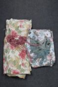 Two pairs of floral lined curtains with tie backs (126