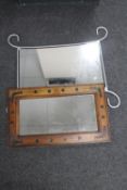 A mango wood mirror and a metal framed mirror