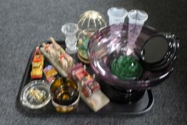 A tray of Corgi silver jubilee state carriage, die cast pickup truck, assorted glass ware,