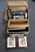 Two boxes of assorted prints, picture frames,
