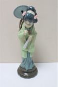 A Lladro figure of a geisha with parasol