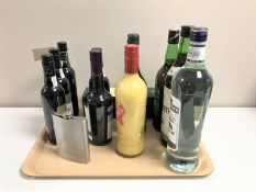 A tray containing eleven assorted bottles of alcohol including Madeira, Graham's Port, vermouth etc,