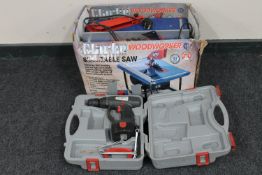 A cased drill together with a boxed Clark woodworker 8
