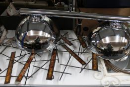 A contemporary three way snooker table light, copper hunting horn,