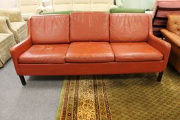 A mid twentieth century Danish leather three seater settee