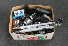A box of assorted cameras,