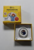 A Royal Mint Paddington bear 50p silver proof coin, in box.