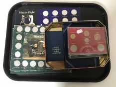 A tray of British pre-decimal and decimal coin sets,