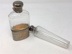 A silver mounted hip flask and a silver mounted scent flask (2)