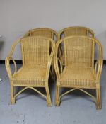 Four bamboo and wicker armchairs