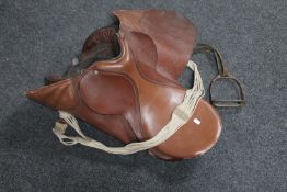 A brown leather saddle