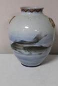 A Japanese Fukugawa porcelain vase decorated with koi fish, height 20.