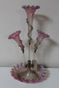 A three piece Victorian glass epergne
