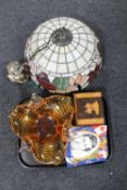 A Tiffany style light shade together with a tray containing a Murano glass bowl,