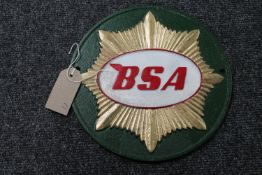 A cast iron BSA plaque