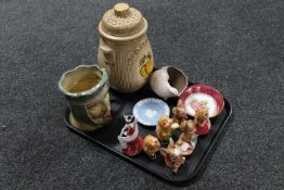 A tray of West German lidded pot, Wedgwood dish, Poole shell bowl, Coalport figure - Poppy,