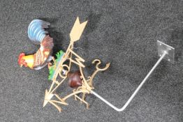 A cast iron cockerel weather vane