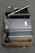 A box of PC monitor, keyboard, headphones,
