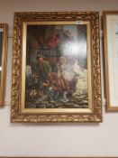 After Eduard Le Gall : Roasting Chestnuts, an over-painted chromolithograph,