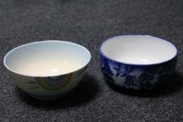 A Royal Doulton Willow pattern bowl together with a Royal Staffordshire honey glaze Clarice Cliff