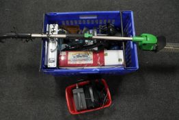 A crate containing router, model craft set, shaving mirror,