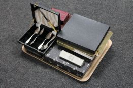 A tray of fifteen boxed cutlery sets