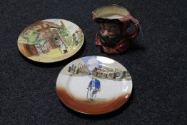 A large Royal Doulton character jug - Sir John Falstaff together with two Royal Doulton plates -