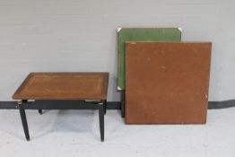 A teak G-plan coffee table together with two folding card tables