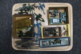 A tray of mid twentieth century die-cast artillery guns, battle cruisers ,